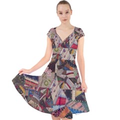Background Embroidery Pattern Stitches Abstract Cap Sleeve Front Wrap Midi Dress by Uceng