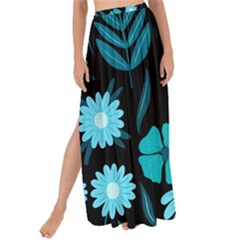 Flower Nature Blue Black Art Pattern Floral Maxi Chiffon Tie-up Sarong by Uceng