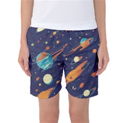 Space Galaxy Planet Universe Stars Night Fantasy Women s Basketball Shorts by Uceng