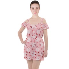 Background Graphic Beautiful Wallpaper Art Ruffle Cut Out Chiffon Playsuit by Uceng
