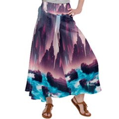 Urban City Cyberpunk River Cyber Tech Future Satin Palazzo Pants by Uceng