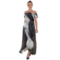 Trees Forest Woods Drawing Fantasy Dream Off Shoulder Open Front Chiffon Dress by Uceng