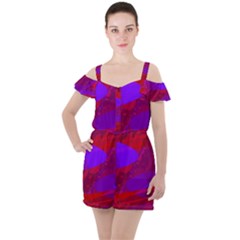 Background Pattern Purple Texture Design Wallpaper Ruffle Cut Out Chiffon Playsuit by Uceng