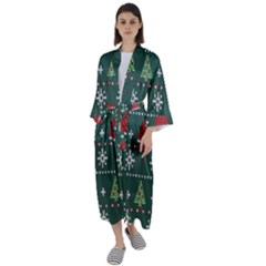 Beautiful Knitted Christmas Pattern Maxi Satin Kimono by Uceng