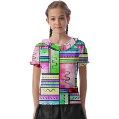 Colorful Pattern Kids  Frill Chiffon Blouse by gasi