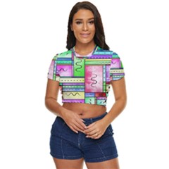 Colorful Pattern Side Button Cropped Tee by gasi