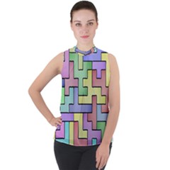 Colorful Stylish Design Mock Neck Chiffon Sleeveless Top by gasi