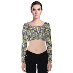 Gong Instrument Motif Pattern Velvet Long Sleeve Crop Top by dflcprintsclothing