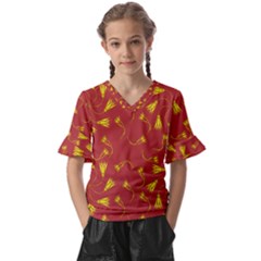 Background Pattern Texture Design Kids  V-neck Horn Sleeve Blouse by Ravend