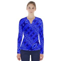Abstract Tech Modern Pattern V-neck Long Sleeve Top by dflcprintsclothing