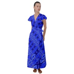 Abstract Tech Modern Pattern Flutter Sleeve Maxi Dress by dflcprintsclothing