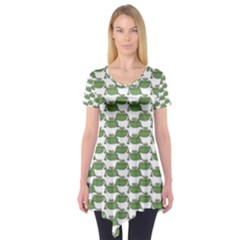 Funny Frog Cartoon Drawing Motif Pattern Short Sleeve Tunic  by dflcprintsclothing