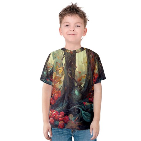 Abstract Texture Forest Trees Fruits Nature Leaves Kids  Cotton Tee by Pakemis