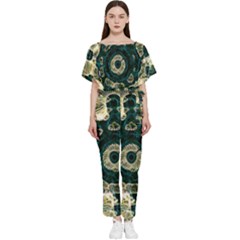 Fractal Glowing Kaleidoscope Wallpaper Art Design Batwing Lightweight Chiffon Jumpsuit by Pakemis