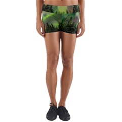 Aurora Borealis In Sky Over Forest Yoga Shorts by danenraven