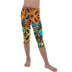 Orange, Turquoise And Blue Pattern  Kids  Lightweight Velour Capri Leggings  by Sobalvarro