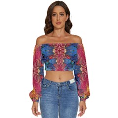 Firey Repeats I Long Sleeve Crinkled Weave Crop Top by kaleidomarblingart