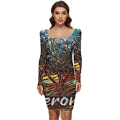 Colorful Verona Olive Tree Women Long Sleeve Ruched Stretch Jersey Dress by ConteMonfrey