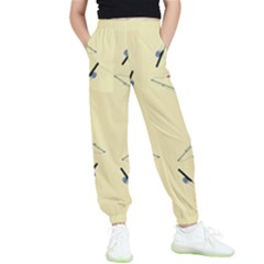 Fishing Rods Pattern Brown Kids  Elastic Waist Pants by TetiBright