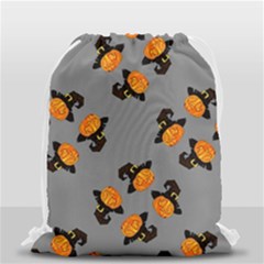 Pumpkin Heads With Hat Gray Drawstring Bag (small) by TetiBright