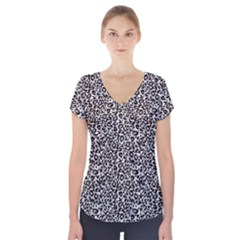 Black Cheetah Skin Short Sleeve Front Detail Top by Sparkle
