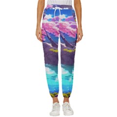 Fantasy Japan Mountains Cherry Blossoms Nature Cropped Drawstring Pants by Uceng