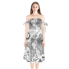 Antique Mapa Mundi Revisited Shoulder Tie Bardot Midi Dress by ConteMonfrey
