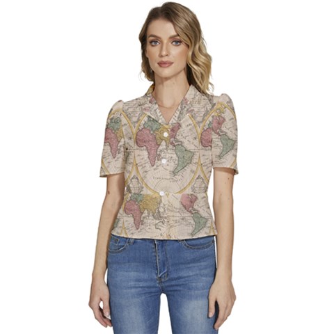 Mapa Mundi 1775 Puffed Short Sleeve Button Up Jacket by ConteMonfrey