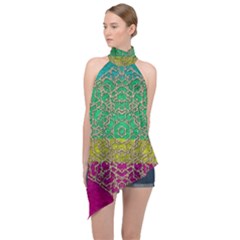 Rainbow Landscape With A Beautiful Silver Star So Decorative Halter Asymmetric Satin Top by pepitasart