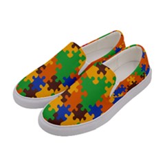 Retro Colors Puzzle Pieces                                                                        Women Canvas Slip Ons by LalyLauraFLM