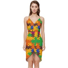 Retro Colors Puzzle Pieces                                                              Wrap Frill Dress by LalyLauraFLM