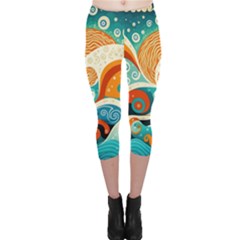 Waves Ocean Sea Abstract Whimsical (3) Capri Leggings  by Jancukart