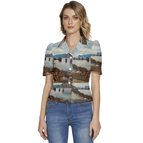 Ducks On Gardasee Puffed Short Sleeve Button Up Jacket by ConteMonfrey