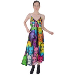 Cats Cat Cute Animal Rainbow Pattern Colorful Tie Back Maxi Dress by Jancukart