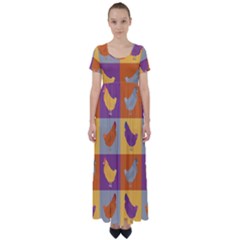 Chickens Pixel Pattern - Version 1a High Waist Short Sleeve Maxi Dress by wagnerps