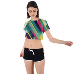 Pattern Abstract Geometric Design Tie Back Short Sleeve Crop Tee by danenraven