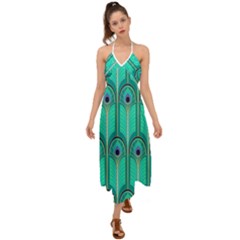 Gradient Art Deco Pattern Design Halter Tie Back Dress  by artworkshop