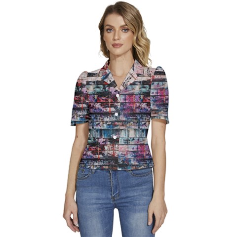 Splattered Paint On Wall Puffed Short Sleeve Button Up Jacket by artworkshop