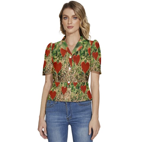 Valentine Day Heart Pattern Love Puffed Short Sleeve Button Up Jacket by artworkshop
