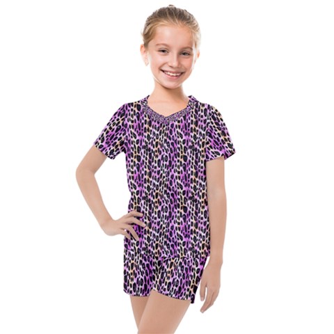 Leopard Kids  Mesh Tee And Shorts Set by DinkovaArt