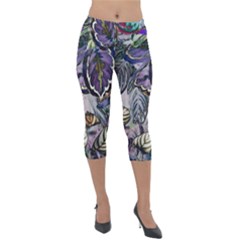 Dark Leaves Lightweight Velour Capri Leggings  by DinkovaArt
