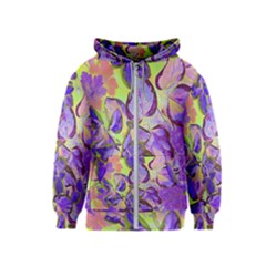 Purple Leaves Kids  Zipper Hoodie by DinkovaArt