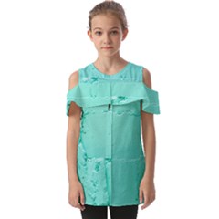 Teal Brick Texture Fold Over Open Sleeve Top by artworkshop