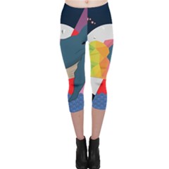 Whale Moon Ocean Digital Art Capri Leggings  by Jancukart