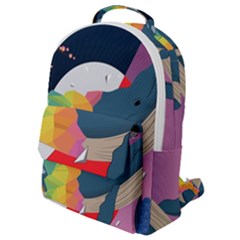 Whale Moon Ocean Digital Art Flap Pocket Backpack (small) by Jancukart