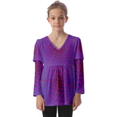 Geometric Pattern-line Art Kids  V Neck Casual Top by Ravend