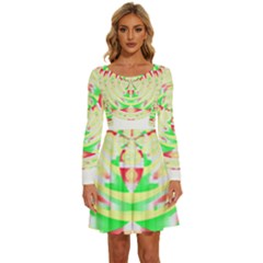 Circle Design T- Shirt Abstract Red Green Yellow Ornamental Circle Design T- Shirt Long Sleeve Wide Neck Velour Dress by maxcute