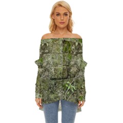 Old Stone Exterior Wall With Moss Off Shoulder Chiffon Pocket Shirt by dflcprintsclothing