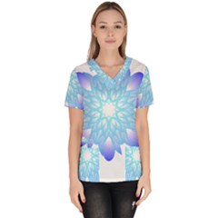 Flower Illustration T- Shirt Beautiful And Artistic Blue Flower T- Shirt Women s V-neck Scrub Top by maxcute