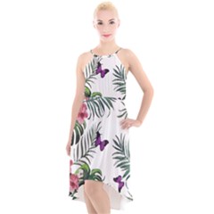 Hawaii T- Shirt Hawaii Lent Flowers Pattern T- Shirt High-low Halter Chiffon Dress  by maxcute